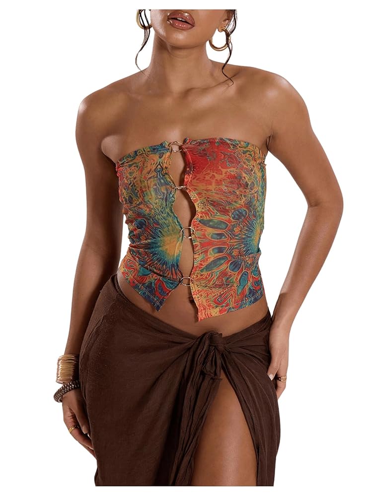 SHENHE Women's Sexy Mesh Top Sheer Colorful Strapless